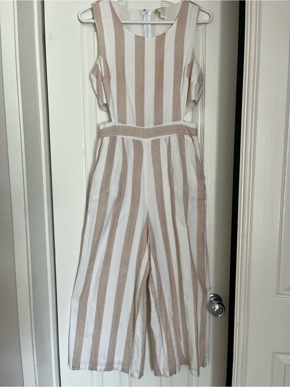 Striped Sleeveless Jumpsuit with Side Cutouts